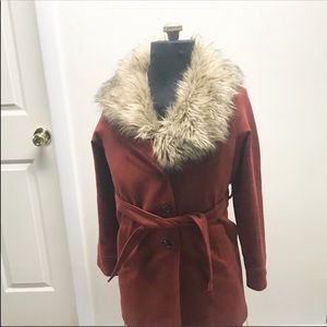 Forever 21 ⚜️ Burnt Orange Coat W/ Faux Fur Trim